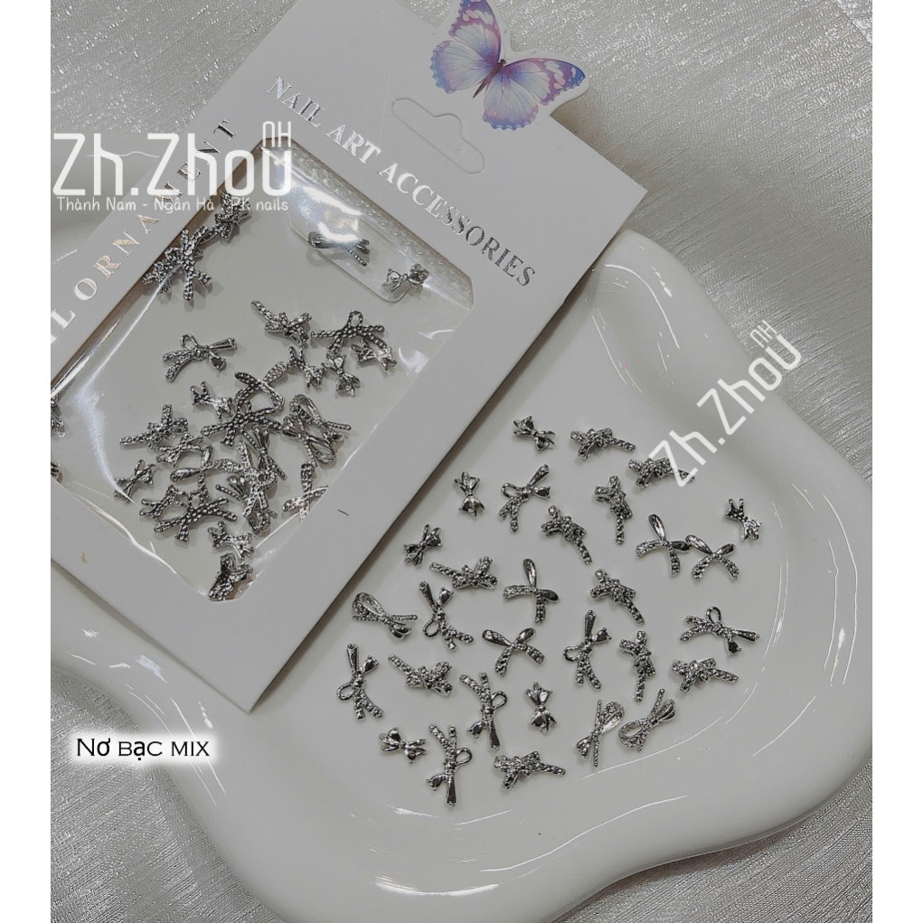Set charm bướm bạc ,charm bạc cao cấp, charm bướm mini , charm nơ mini , charm nơ nhựa