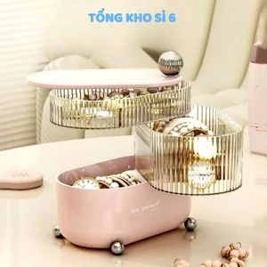 KHAY TRANG SỨC 3 TÂNG, Hộp đựng trang sức, bông tai, đồ dùng 3 tầng cao cấp xoay 360 độ - MA:3769