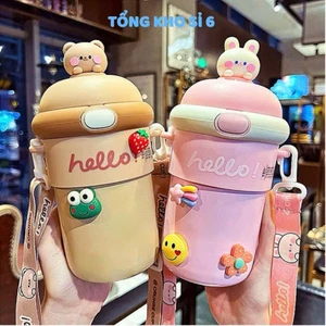 Bình Đựng Nước Giữ Nhiệt Hello Lõi Thuỷ Tinh, BÌNH CÁCH NHIỆT THỦY TINH - MÃ: BINH043