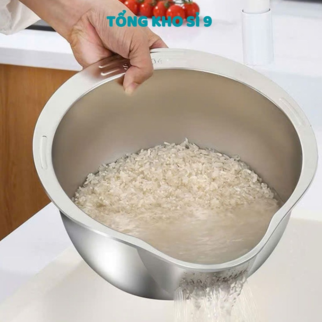 Rổ Rửa Rau Vo Gạo Thông Minh 2 Trong 1, RỔ VO GẠO INOX - MÃ: RO239