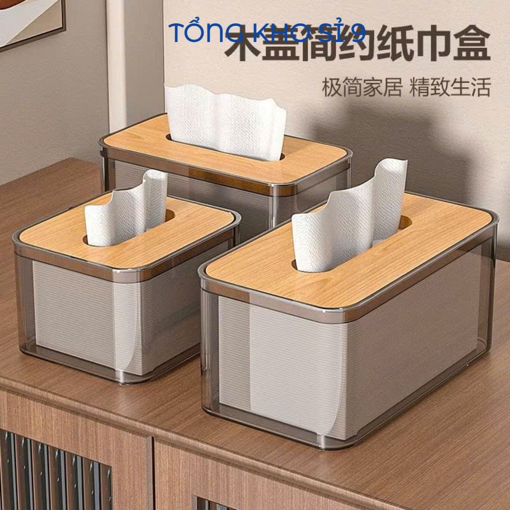 Hộp Đựng Giấy Ăn Trong Suốt Nắp Tre Gỗ Sang Trọng, HỘP ĐỰNG KHĂN GIẤY ĐỂ BÀN - MÃ: HOP665