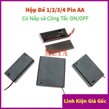 Hộp Đế 1/2/3/4 Pin AA Có Nắp và Công Tắc ON/OFF - Hộp đế pin đại AA, pin con thỏ lớn AA 1/2/3/4 pin