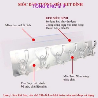 [COMBO 10]Móc Dán Tường Trong Suốt 6 Nhánh Treo Dính Siêu Chắc,  THANH NHỰA 6 MÓC CHỊU LỰC - MÃ: MOCDANTUONG23