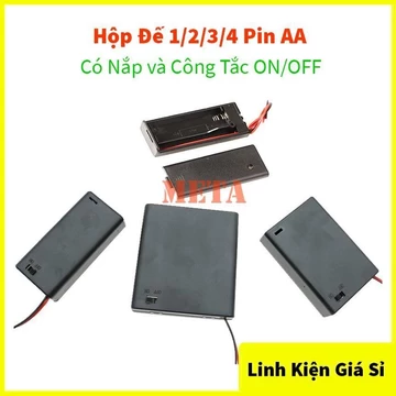 Hộp Đế 1/2/3/4 Pin AA Có Nắp và Công Tắc ON/OFF - Hộp đế pin đại AA, pin con thỏ lớn AA 1/2/3/4 pin