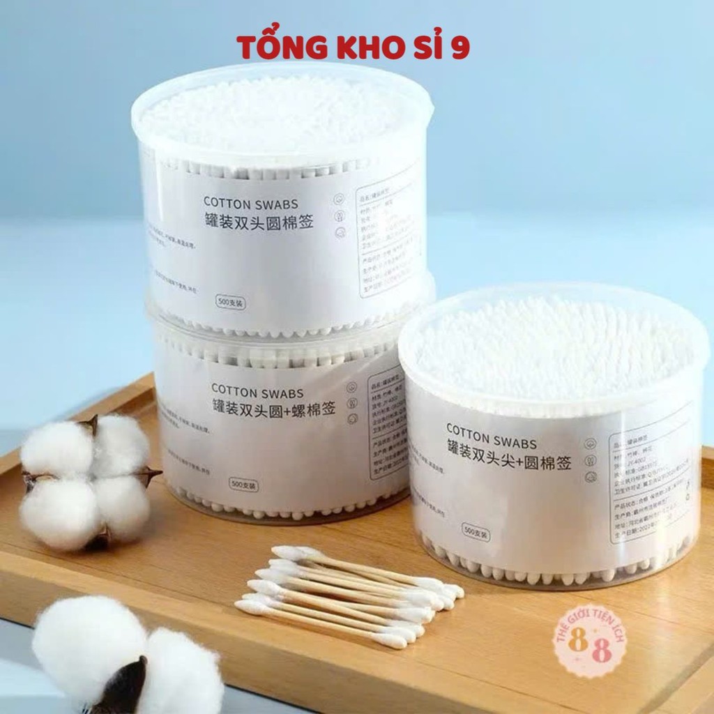 Tăm Bông Ráy Tai Cao Cấp Thân Gỗ Mềm Mại Giúp Vệ Sinh Tai Hiệu Quả , HỘP 500 TĂM BÔNG THÂN GỖ - MÃ: TAMBONG5002