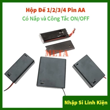 Hộp Đế 1/2/3/4 Pin AA Có Nắp và Công Tắc ON/OFF - Hộp đế pin đại AA, pin con thỏ lớn AA 1/2/3/4 pin