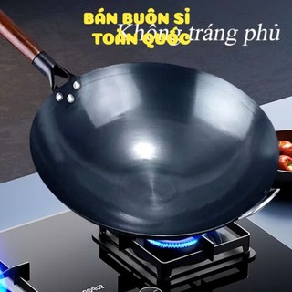 CHẢO XÀO SIZE 32,  Chảo Thép chống dính Chiên Xào,Chảo thép tôi sẵn kháng rỉ, Chống Dính Cán Gỗ Sồi Cao CẤP-MA:CHÃOXAO