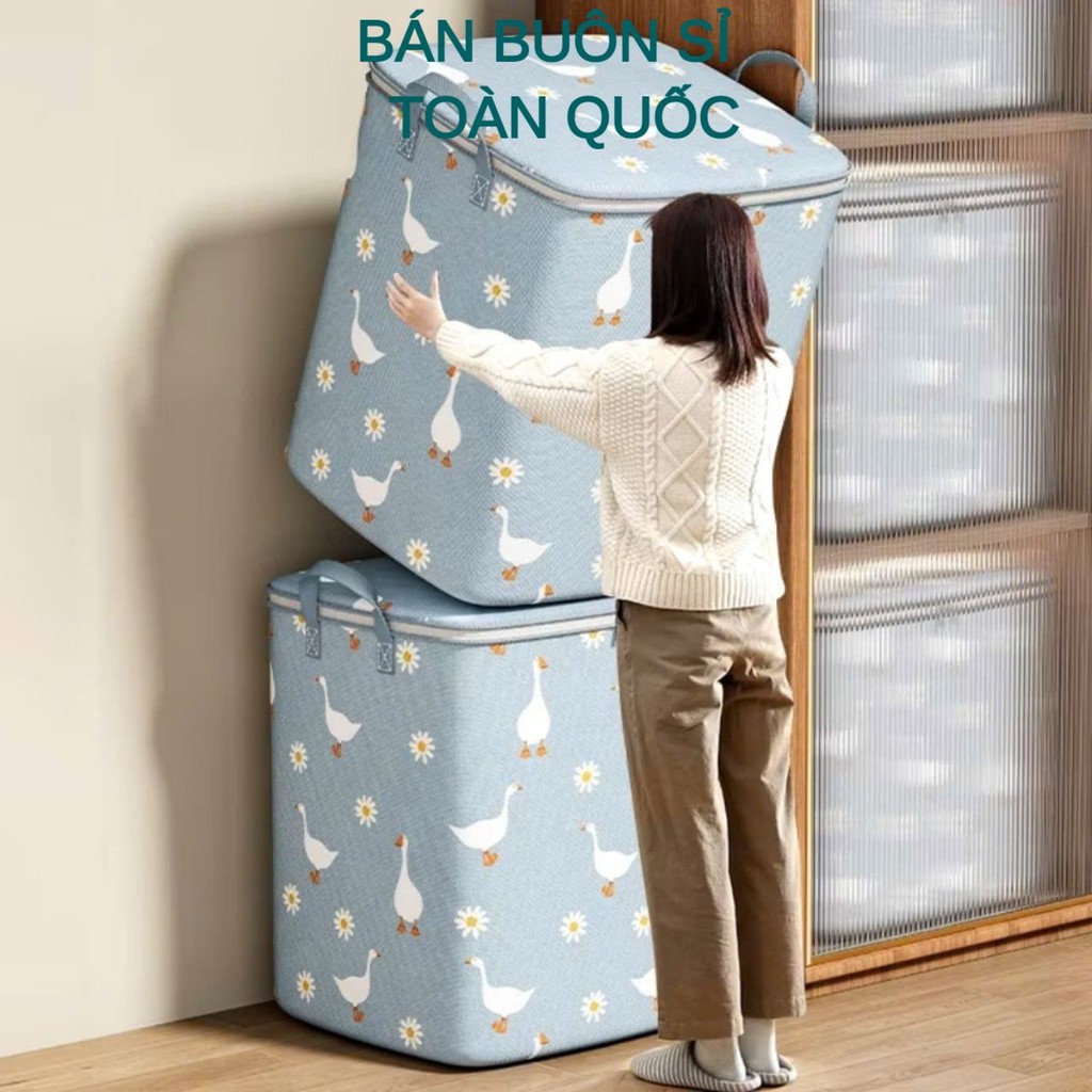 TÚI ĐỰNG CHĂN MÀN HÌNH HẠC 100L, Túi đựng chăn màn hình, quần áo họa tiết chim hạc cỡ lớn chống thấm - TUIDUNGCHANMAN6