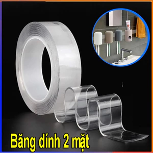 Băng keo siêu dính Nano 2 mặt trong suốt, băng dính hai mặt trắng siêu dính dán tường đa năng