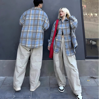 Áo kẻ sơ mi nam nữ thời trang flanel chất vải cotton dạ dày dặn phom rộng