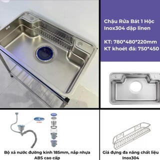 Chậu Rửa Bát 1 Hố HATO Inox SUS304 , Bồn Rửa Chén 1 Ngăn Lớn Bán Nguyệt Kiểu Dáng Nhật Bản, Xi Phông Giữa Bảo Hành 5 Năm