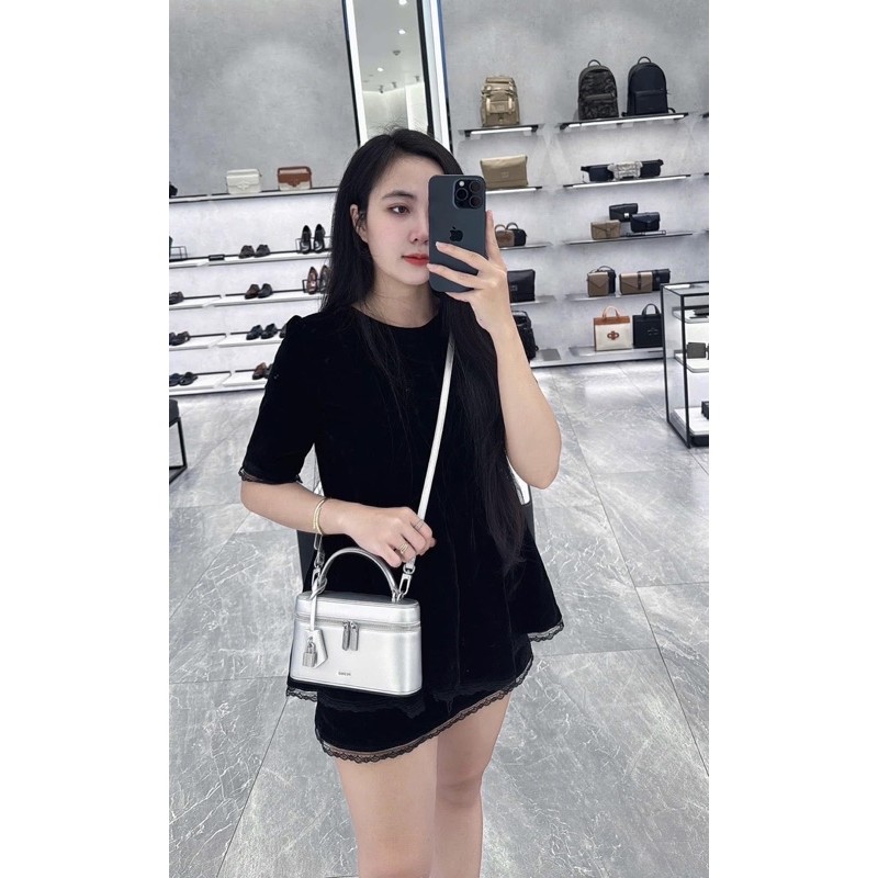 Túi cốp P hot trend da bóng nhẹ có kèm ổ khoá dáng bẹt fom siêu nét