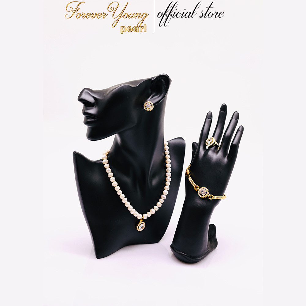 SET5 - Bộ trắng Sức Trắng Đính Đá - Vòng Cổ, Vòng Tay, Nhẫn, Bông Tai - Forever Young