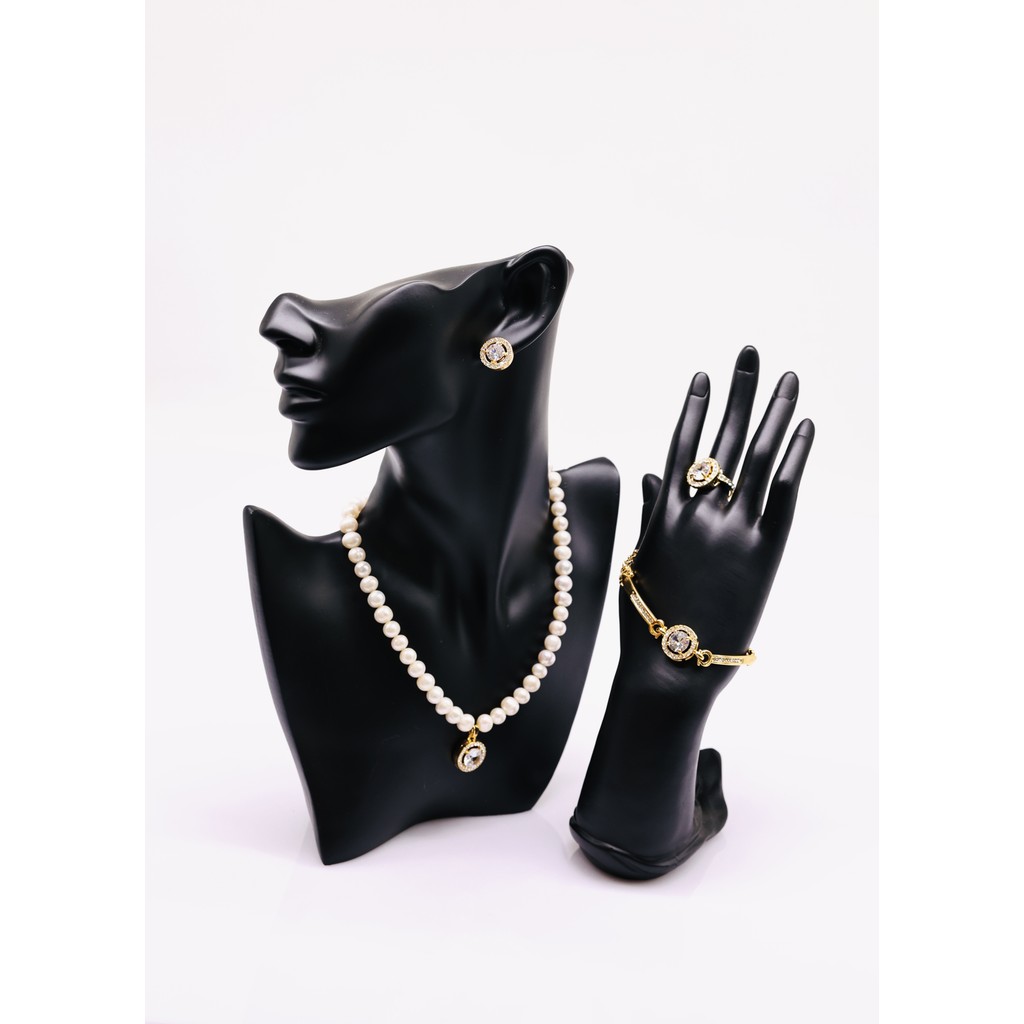 SET5 - Bộ trắng Sức Trắng Đính Đá - Vòng Cổ, Vòng Tay, Nhẫn, Bông Tai - Forever Young