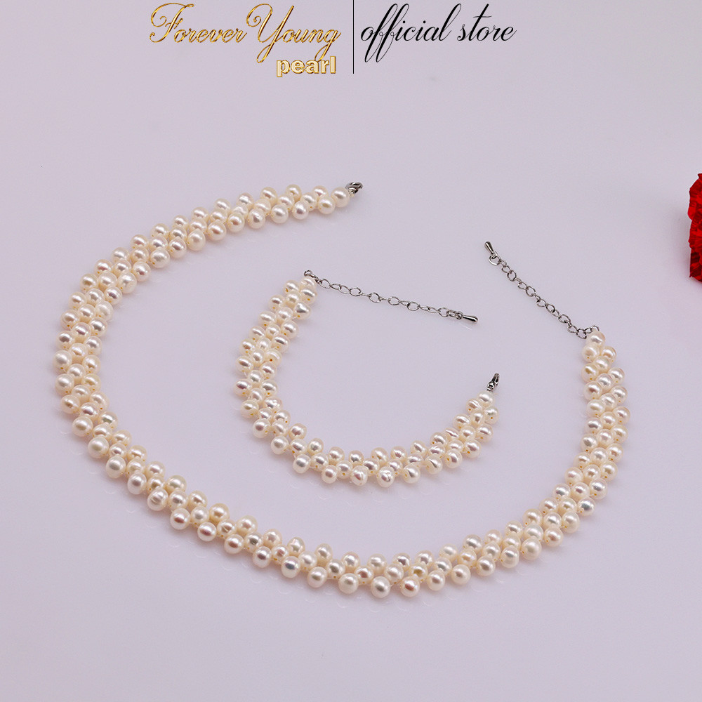 SET12 - Bộ trắng Sức ngọc trai Nước Ngọt Hai Tầng 5-6 li - Vòng Cổ Sang Trọng và Vòng Tay Thanh Lịch - Quà 20/10 tặng mẹ