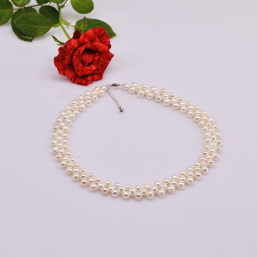 SET12 - Bộ trắng Sức ngọc trai Nước Ngọt Hai Tầng 5-6 li - Vòng Cổ Sang Trọng và Vòng Tay Thanh Lịch - Quà 20/10 tặng mẹ