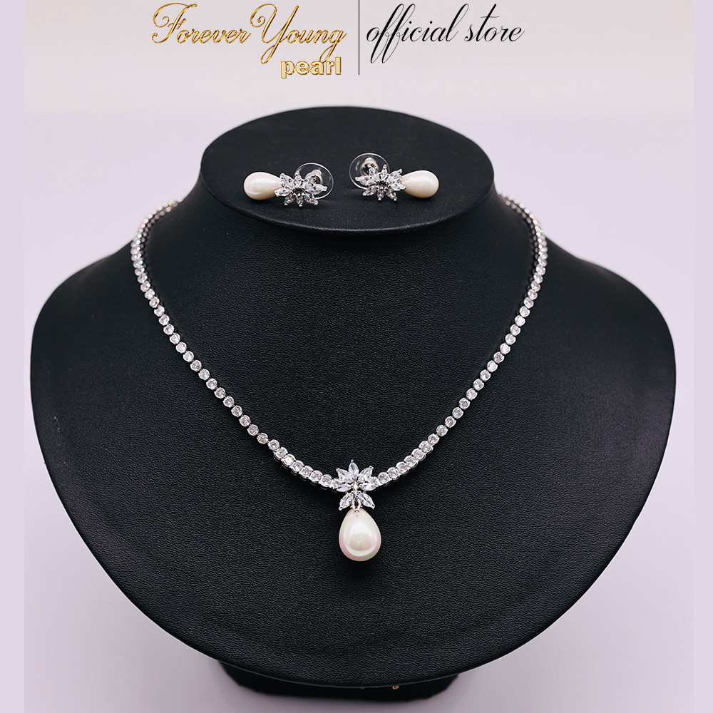 SET50 - Bộ trang Sức Đính Đá Cổ Tia Bản Lớn 7-8 li - Vòng Cổ và Bông Tai Sang Trọng - Forever Young