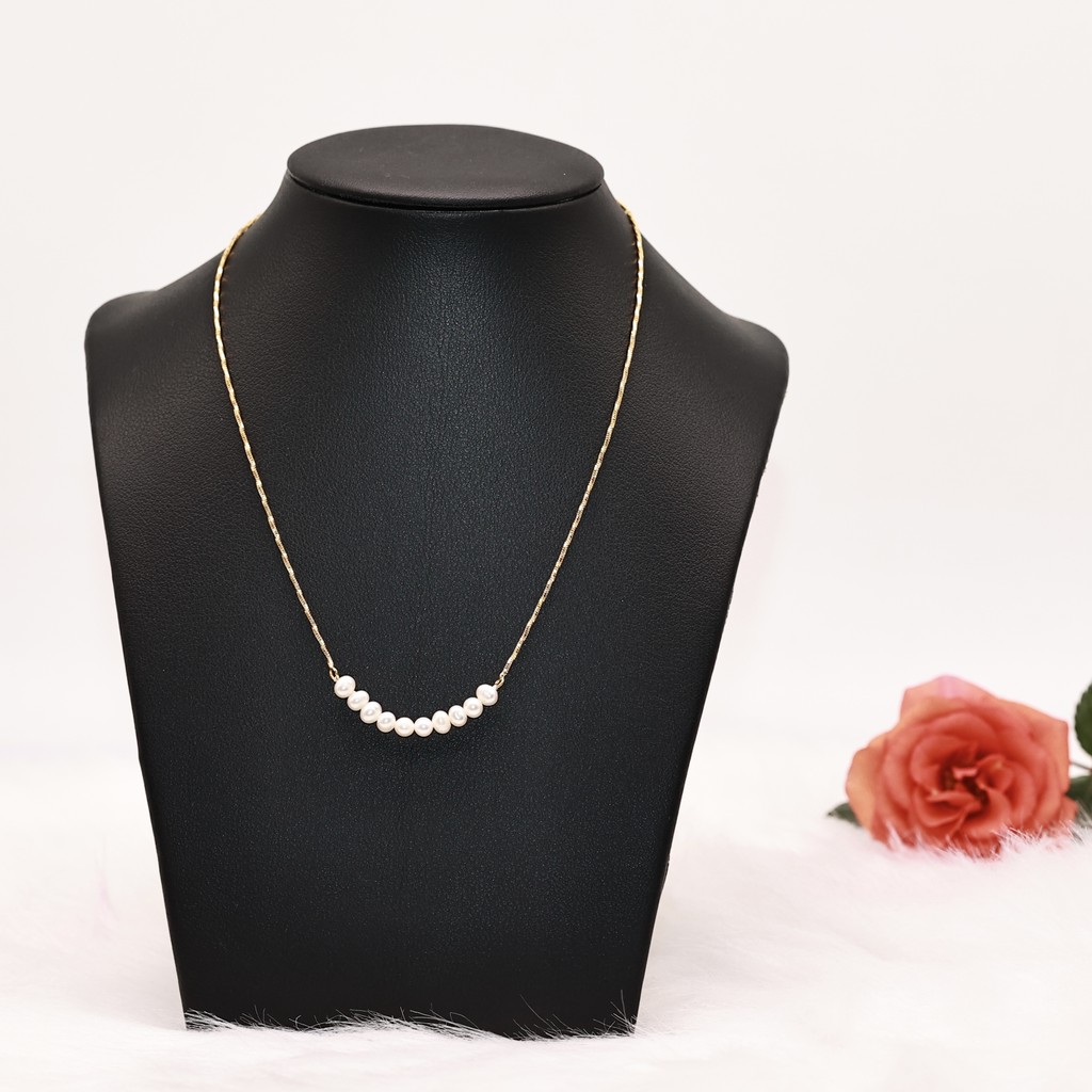 DC175 - Dây chuyền ngọc Trai nước ngọt 5-6 li, mặt ngọc Trai kết dây đơn giản, chiều dài 42-48cm, bạc mạ vàng 18K.