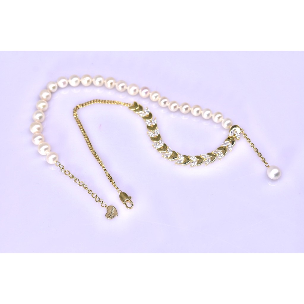 DC182 - Dây chuyền ngọc Trai nuôi nước ngọt 7-8 li, kết hợp dây thiết kế bông lúa, dài 42-48cm