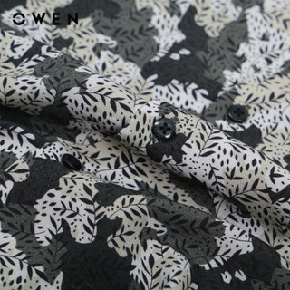 OWEN - Áo sơ mi ngắn tay Relax Fit AE230067N màu Xanh rêu chất liệu Viscose