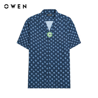 OWEN - Áo sơ mi ngắn tay Relax Fit AE230065N màu Navy chất liệu Viscose