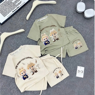 (Không túi) Bộ Đồ Cộc Tay Bé Trai Labubu Từ 8-36kg chất vải tổ ong Cotton Dày Đẹp. Hoạ tiết labubu hot trend Cho Bé Trai