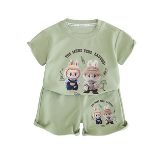 (Không túi) Bộ Đồ Cộc Tay Bé Trai Labubu Từ 8-36kg chất vải tổ ong Cotton Dày Đẹp. Hoạ tiết labubu hot trend Cho Bé Trai