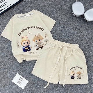 (Không túi) Bộ Đồ Cộc Tay Bé Trai Labubu Từ 8-36kg chất vải tổ ong Cotton Dày Đẹp. Hoạ tiết labubu hot trend Cho Bé Trai