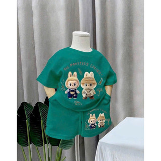 (Không túi) Bộ Đồ Cộc Tay Bé Trai Labubu Từ 8-36kg chất vải tổ ong Cotton Dày Đẹp. Hoạ tiết labubu hot trend Cho Bé Trai