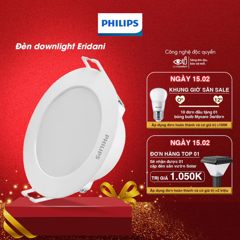 Bộ đèn âm trần Philips LED Eridani hiệu suất ánh sáng cao - Công suất (7W, 9W, 10W, 14W. 23W)