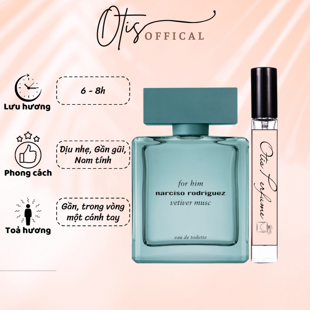 Nước Hoa Chiết 10ml Nam Narciso Rodriguez Vetiver Musc For Him Hương Thơm Dịu nhẹ, Gần gũi, Nam tính