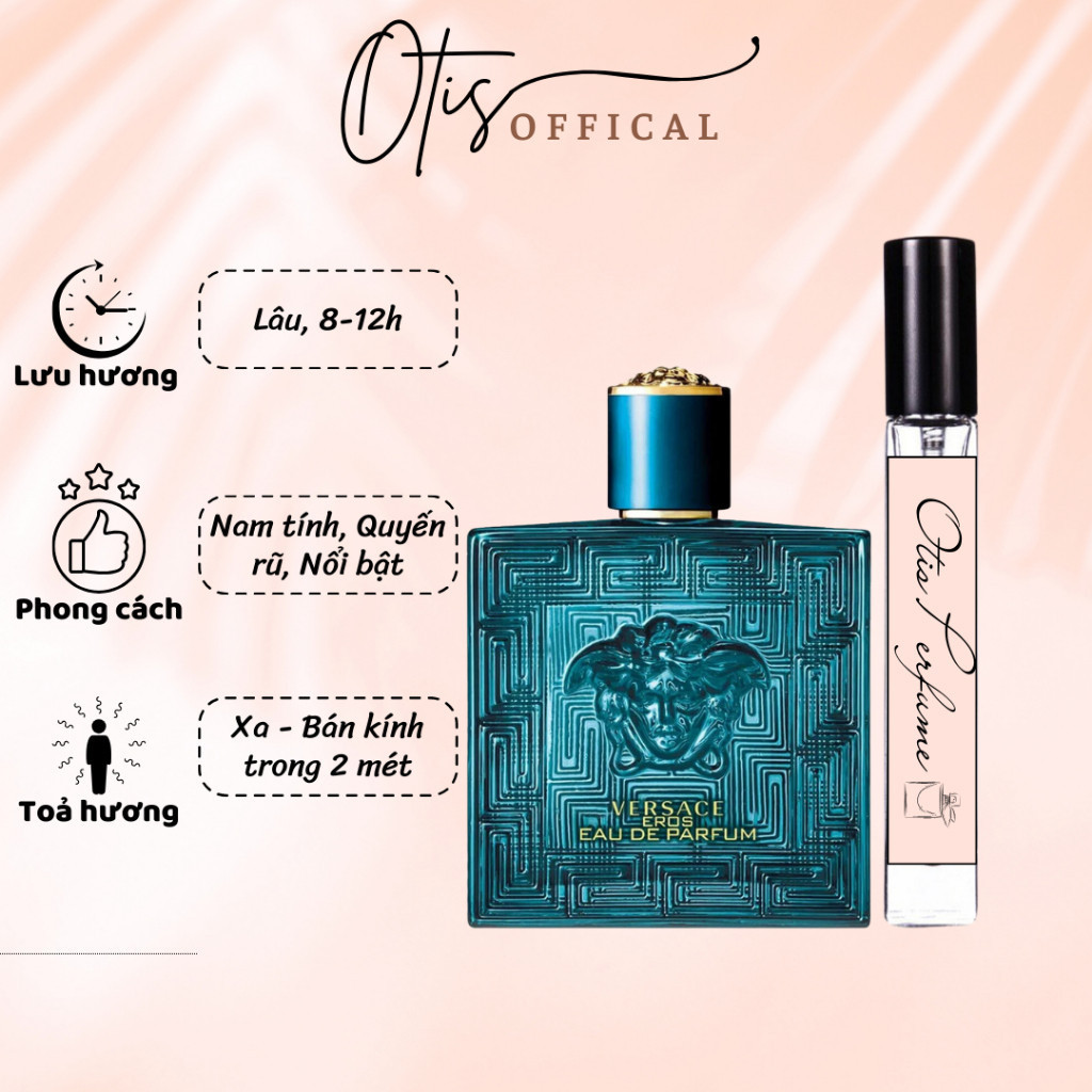Nước Hoa Chiết 10ml Nam Versace Eros (xanh) Eau De Parfum Hương Thơm Nam tính, Quyến rũ, Nổi bật