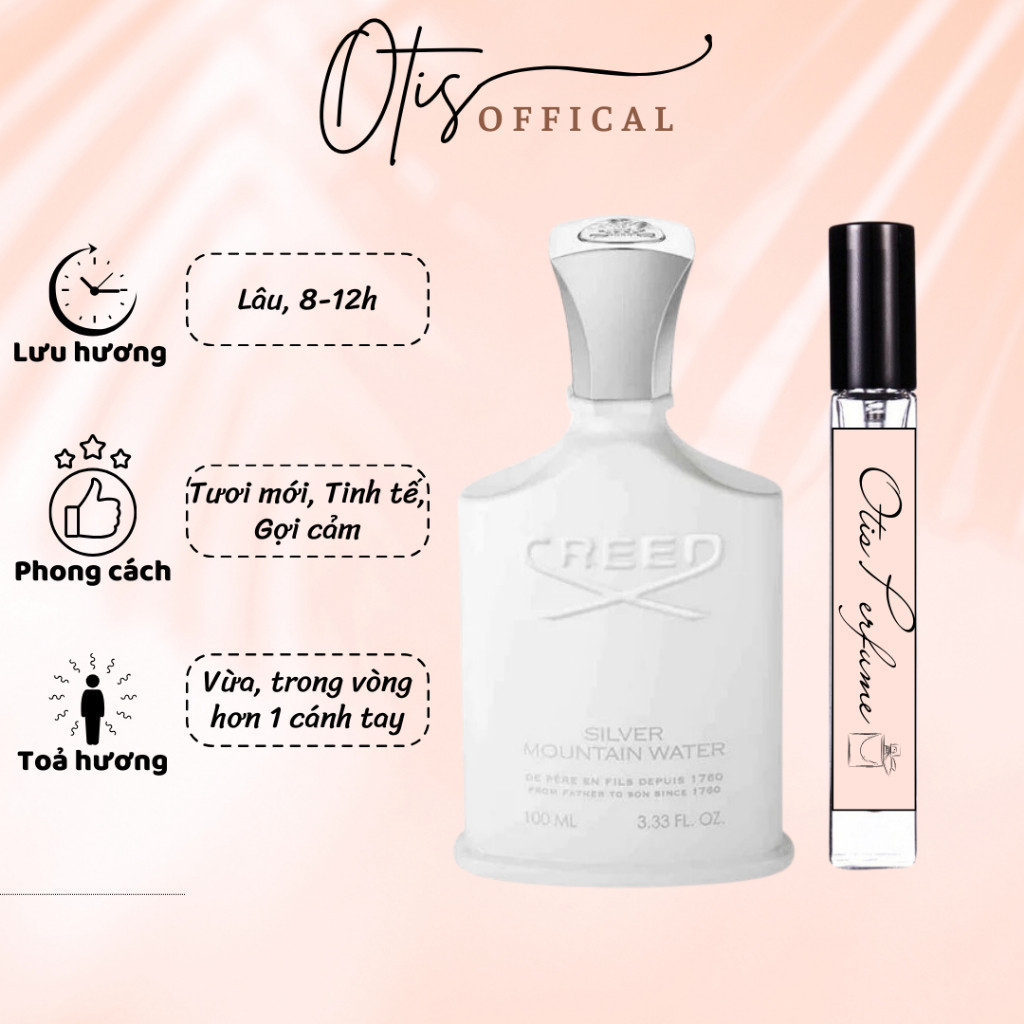 Nước Hoa Chiết 10ml Unisex Creed Silver Mountain Water Hương Thơm Tươi mới, Tinh tế, Gợi cảm