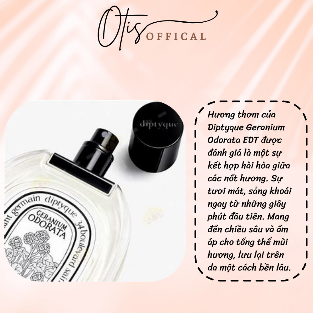 Nước Hoa Chiết 10ml Unisex Diptyque Geranium Odorata EDT Hương Thơm Tươi mát, Sang trọng, Thanh lịch