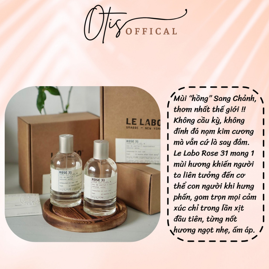 Nước Hoa Chiết 10ml Unisex Le Labo Rose 31 Hương Thơm Cuốn hút, Tinh tế, Sang trọng