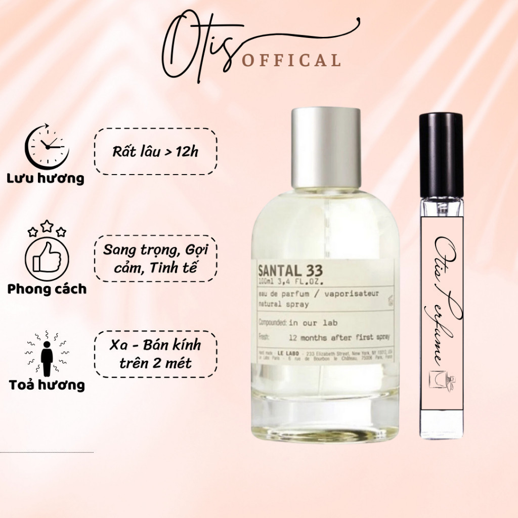 Nước Hoa Chiết 10ml Unisex Le Labo Santal 33 Hương Thơm Sang trọng, Gợi cảm, Tinh tế