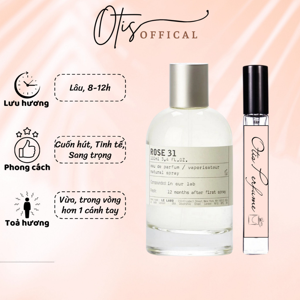 Nước Hoa Chiết 10ml Unisex Le Labo Rose 31 Hương Thơm Cuốn hút, Tinh tế, Sang trọng
