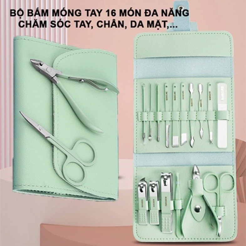 Bộ Bấm Móng Tay 16 Món Đa Năng, Chăm Sóc Tay Chân, Da Mặt, Chất Liệu Thép Không Gỉ chất lượng ntt