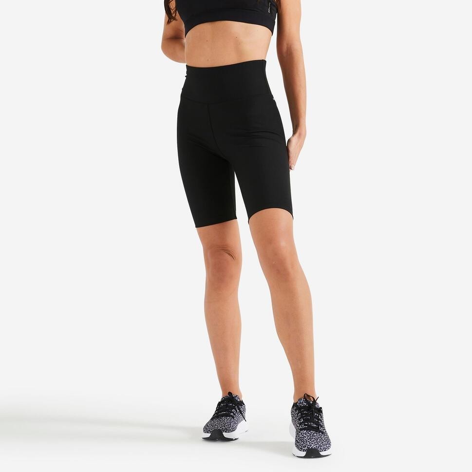 Ảnh Quần short tập fitness nữ lưng cao DECATHLON FST 100 đen 2