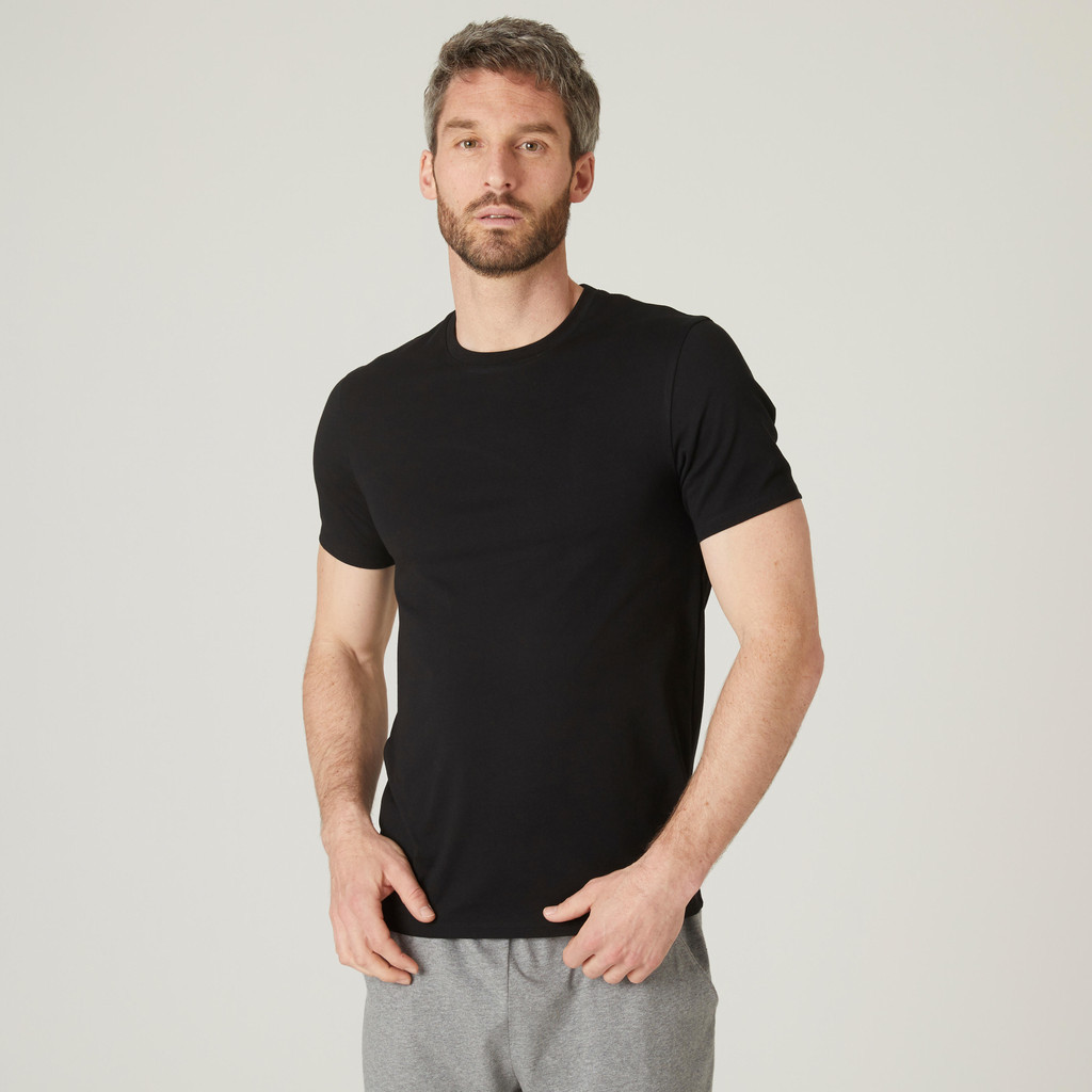 Ảnh Áo thun tập gym fitness nam DECATHLON DOMYOS cotton có dãn màu đen 8543989 1