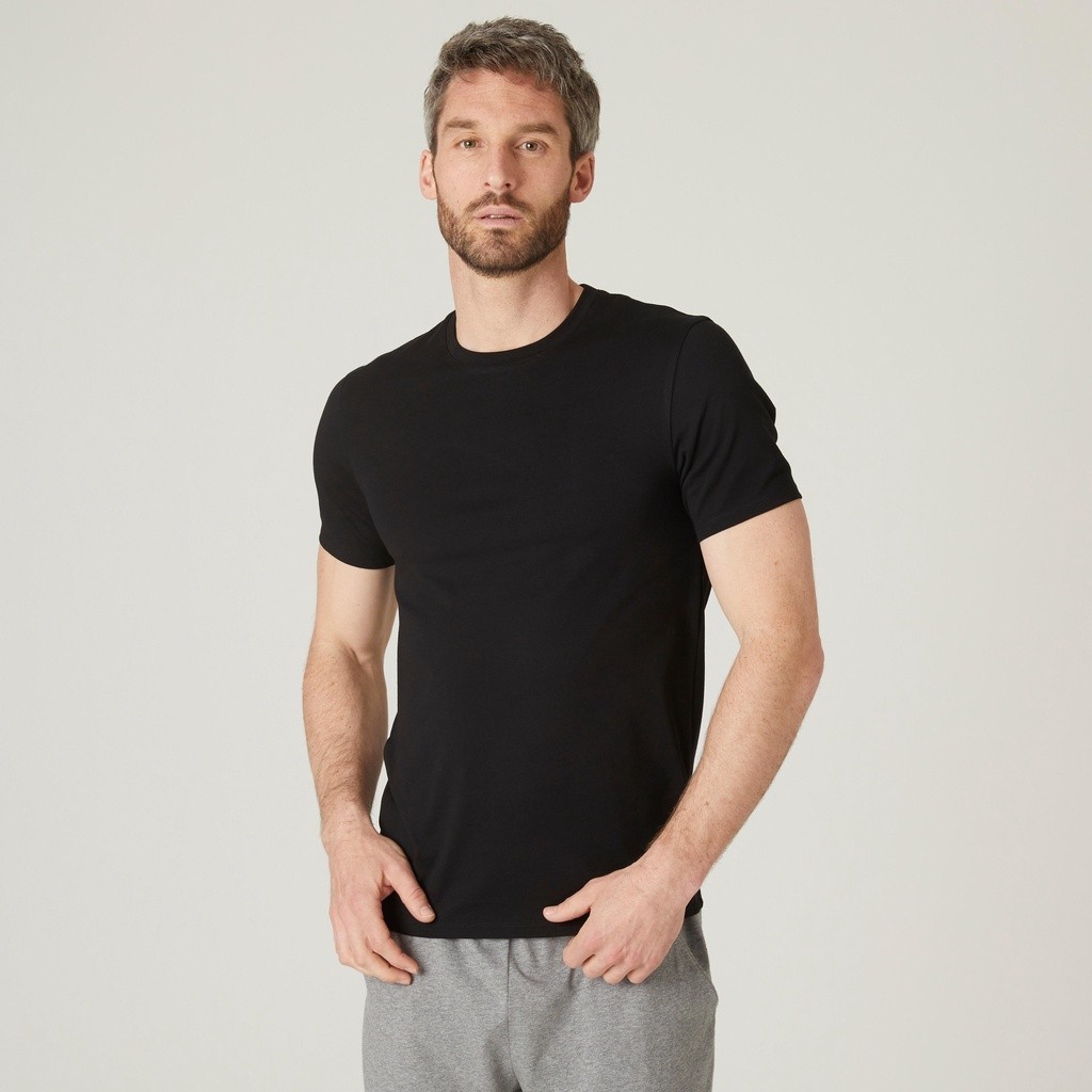 Ảnh Áo thun tập gym fitness nam DECATHLON DOMYOS cotton có dãn màu đen 8543989 2