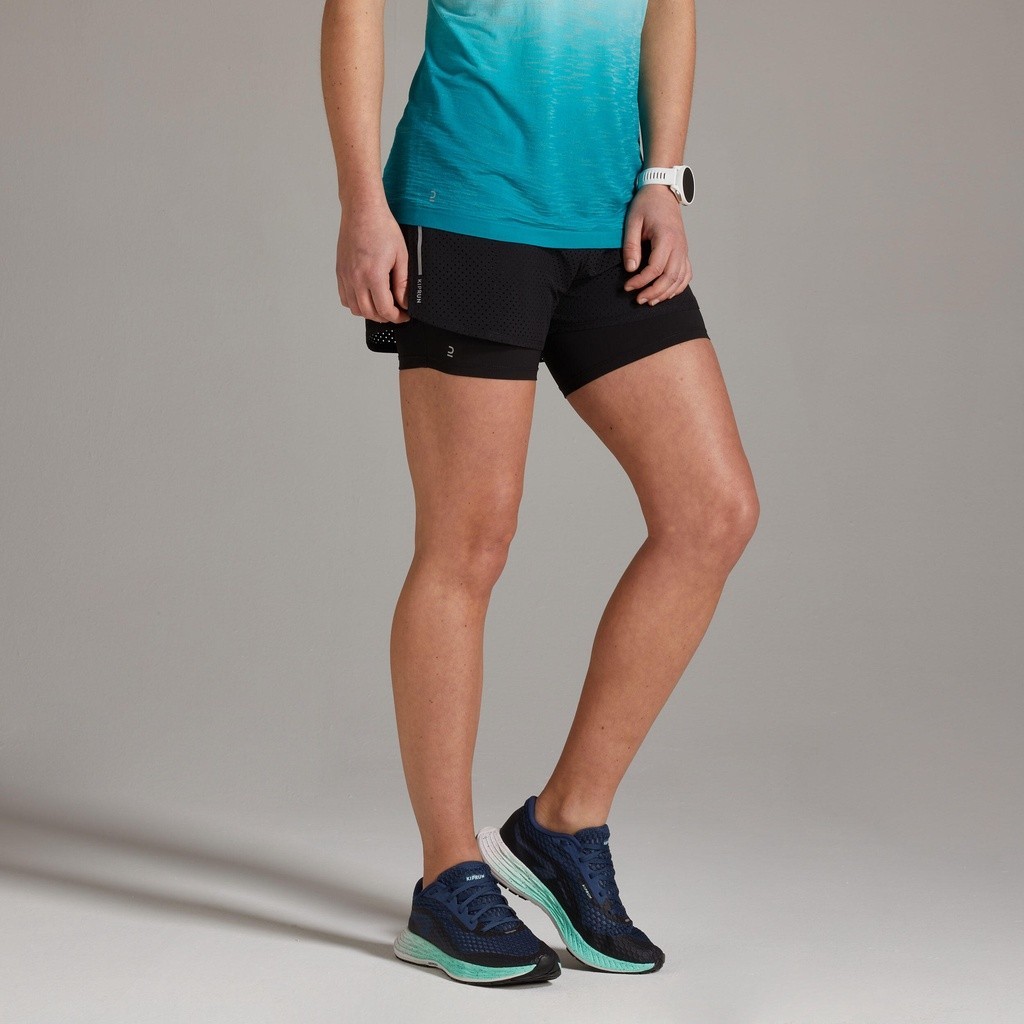 Ảnh Quần short chạy bộ 2 trong 1 kiprun cho nữ đen DECATHLON kiprun mã 8577540 1