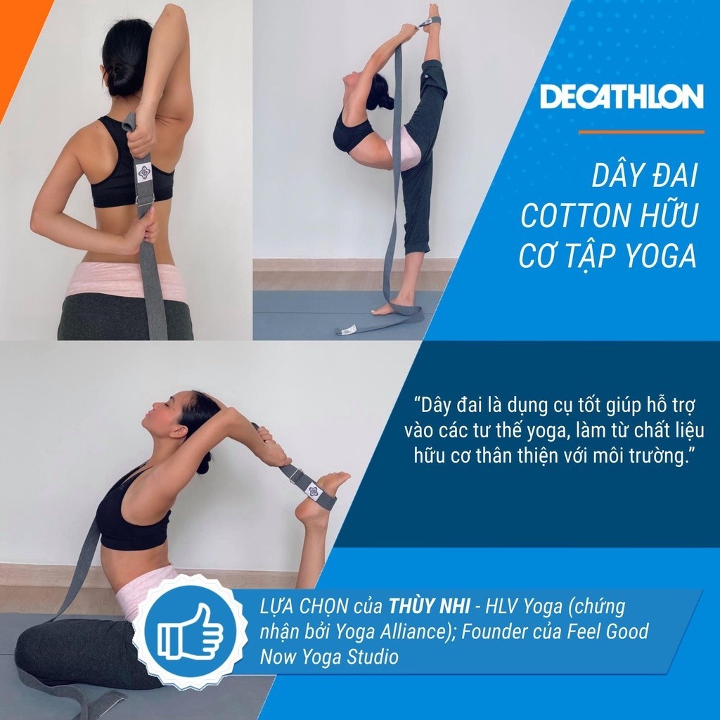 Ảnh Dây đai cotton hữu cơ tập yoga xám DECATHLON kimjaly mã 8502978 2