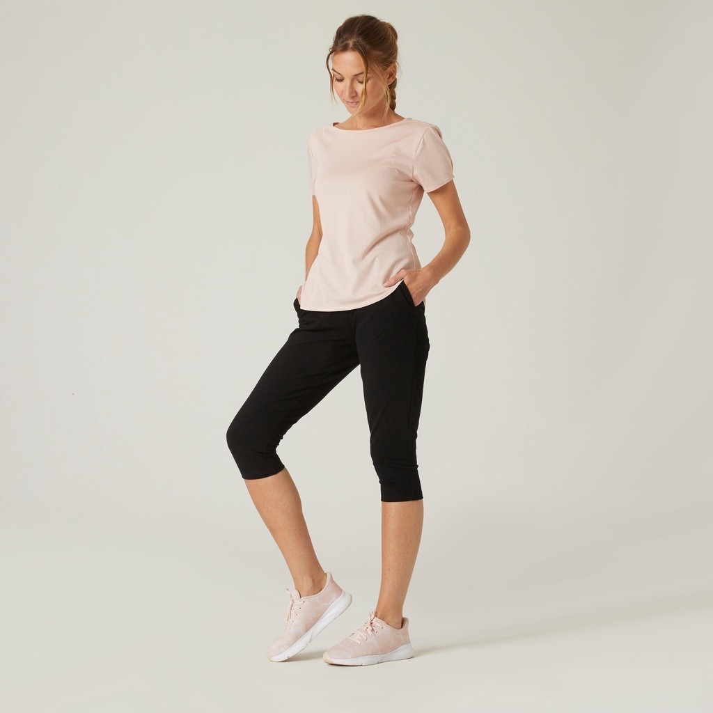 Ảnh Quần legging lửng tập fitness cotton fit+ cho nữ đen DECATHLON DOMYOS mã 8645741 1