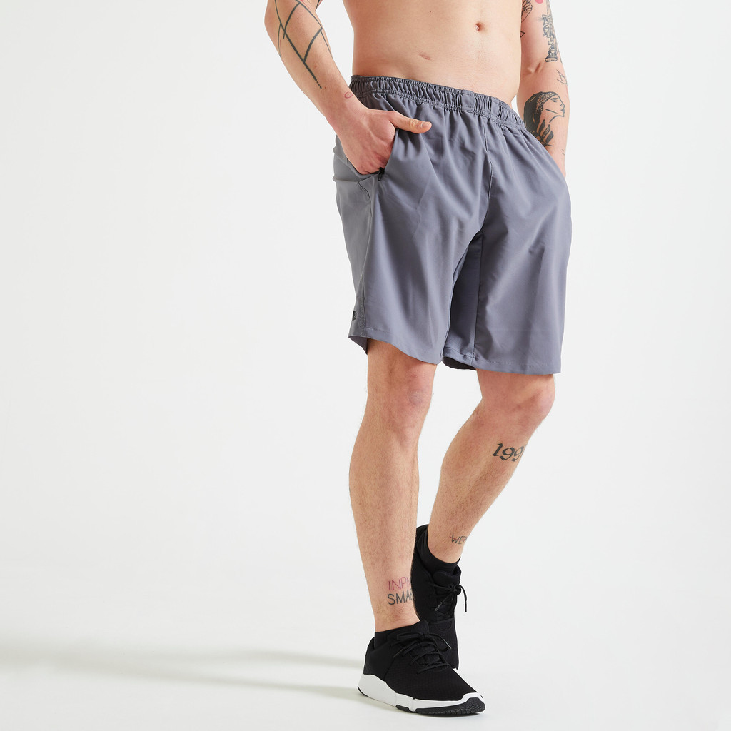 Ảnh Quần short tập fitness 120 cho nam xám trơn DECATHLON DOMYOS mã 8644540 1