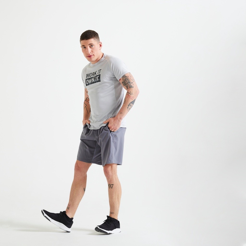 Ảnh Quần short tập fitness 120 cho nam xám trơn DECATHLON DOMYOS mã 8644540 2