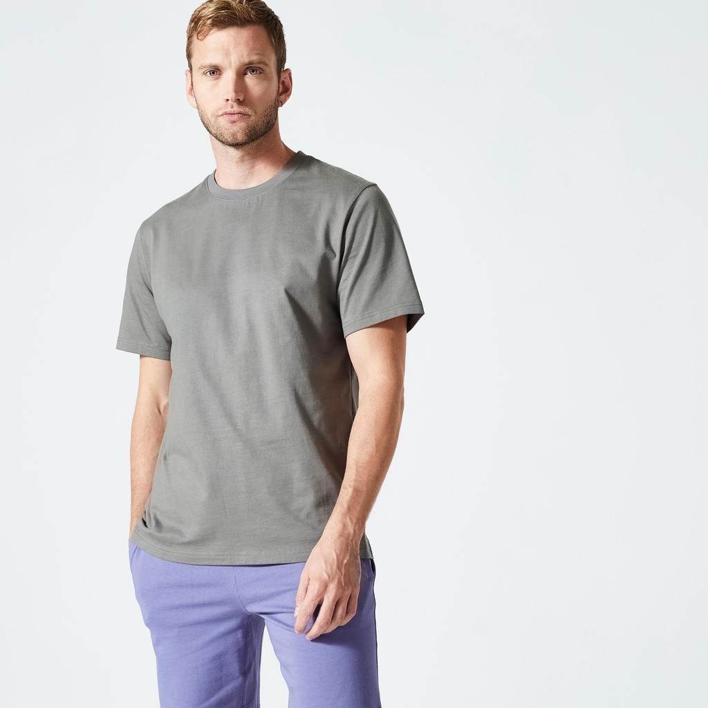 Ảnh Áo thun tập fitness essentials 500 cho nam xám khaki DECATHLON DOMYOS mã 8773499 1