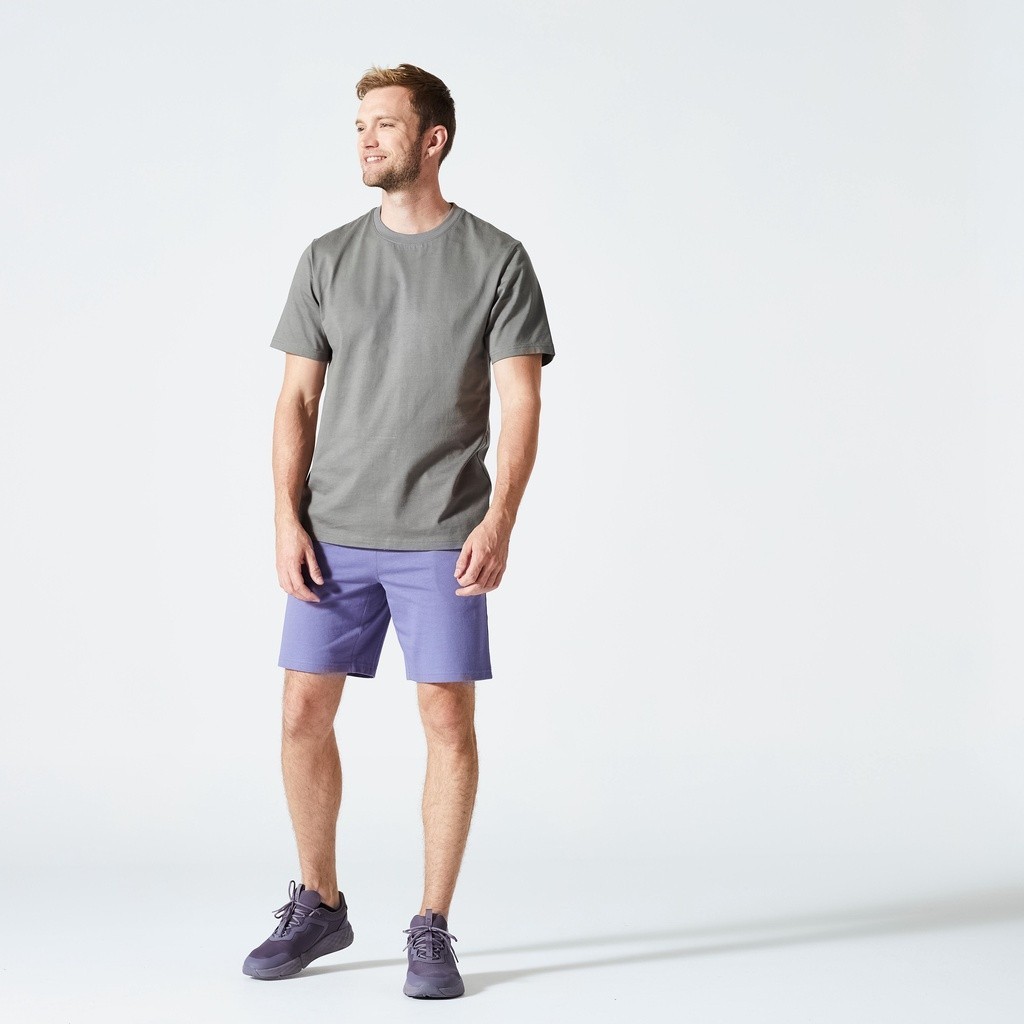 Ảnh Áo thun tập fitness essentials 500 cho nam xám khaki DECATHLON DOMYOS mã 8773499 2