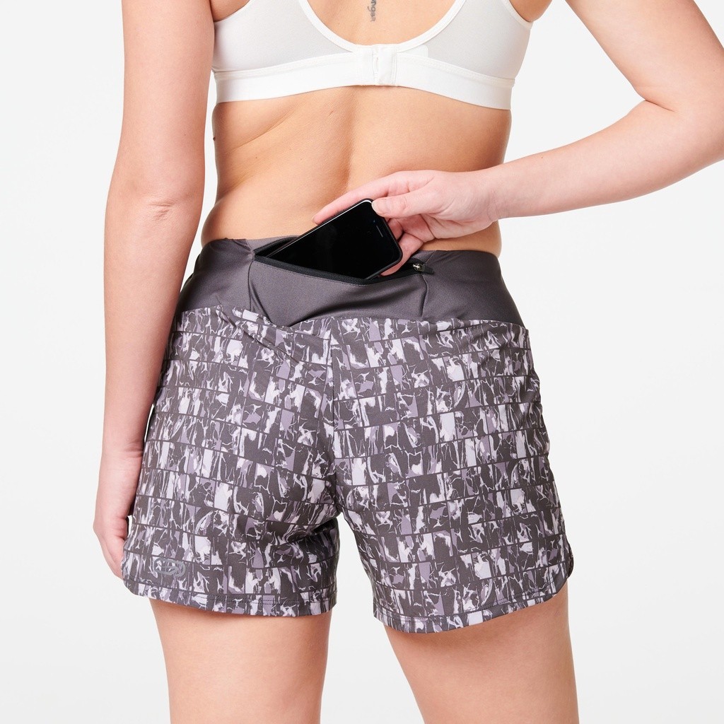 Ảnh Quần short chạy bộ run dry cho nữ xám họa tiết DECATHLON kalenji mã 8559166 2