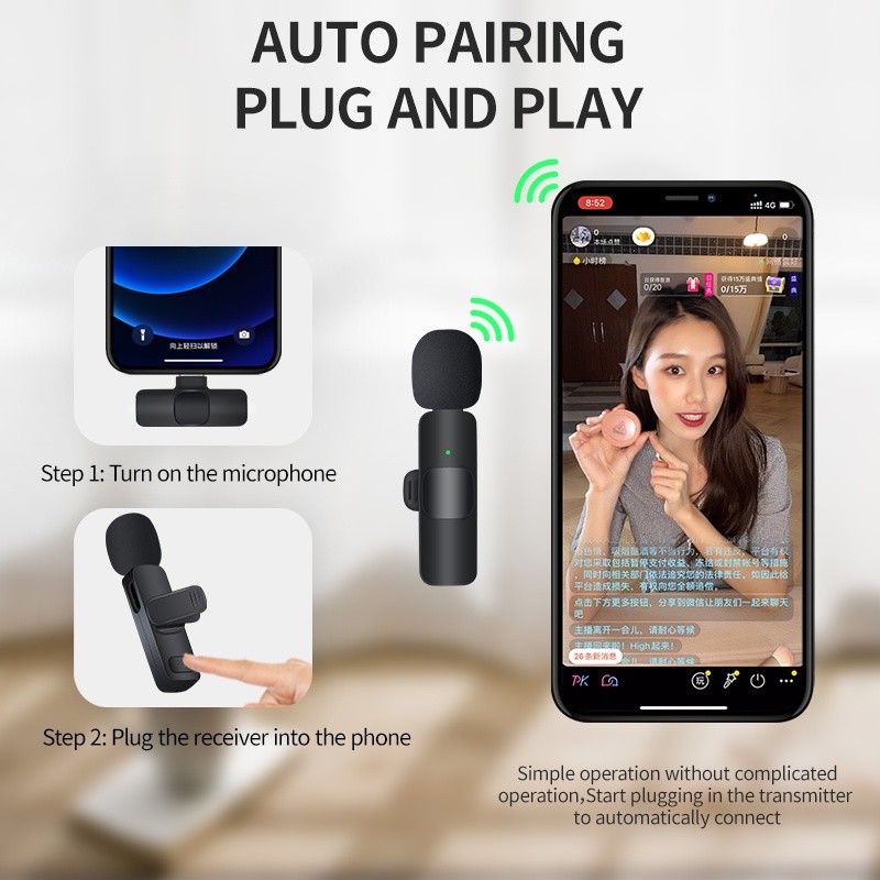 Micro Thu Âm Không Dây Cài Áo K9 Dùng Cho Ip Khử Tiếng Ồn, Lọc Âm Chuyên Dùng Giảng Dạy, Quay Video Cao Cấp